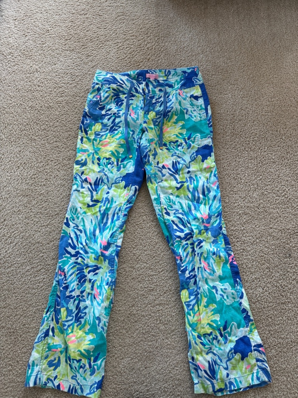 Lilly Pulitzer Women's Wide Leg Pants in Teal, Blue, Lime & Pink Floral